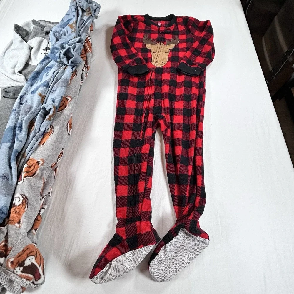 4 Boys Footie Pajamas Sleepwear 3T Carters Reindeer Tiger Sea Animal